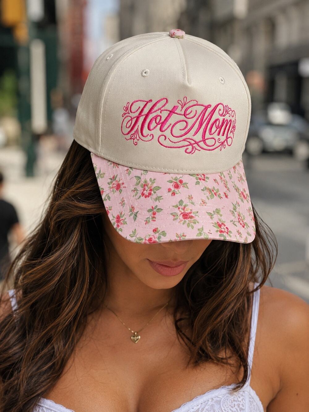 Brand New Hot Mom Floral Embroidered Adjustable Trucker Hat | Pink Baseball Cap